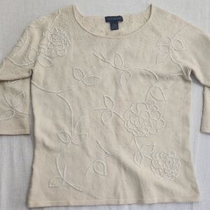 Ann Taylor Cream Embroidered Top